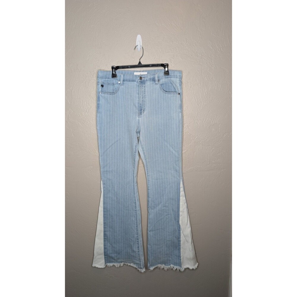 Kancan Womens 15/31 Blue White Striped Denim Shannon High Rise Super Flare Jeans
